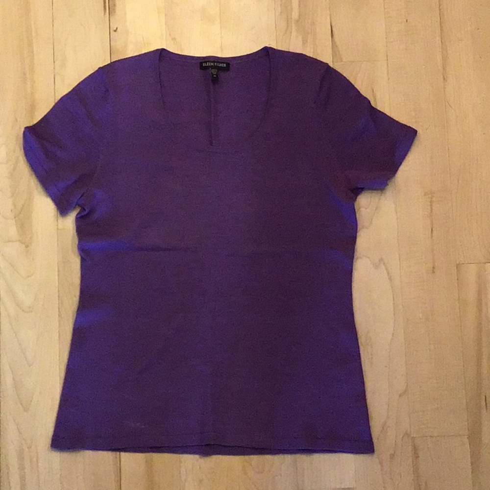 Eileen Fisher Purple Short Sleeve Merino Wool Top
